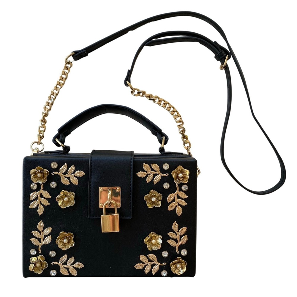 Aldo Floral Box Bag Messenger Bag Gold Pearl Flower Crossbody Glam‎ Maximalism